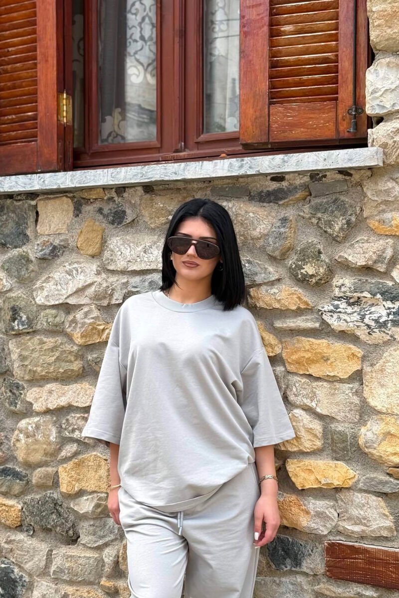 ONE COLOR SIMPLE T-SHIRT + JOGGERS WOMAN SET GREY/GRI - 5
