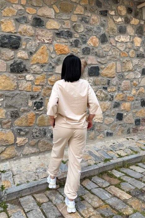 ONE COLOR SIMPLE T-SHIRT + JOGGERS WOMAN SET LIGHT BEIGE/BZHZB - 5