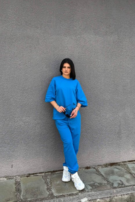 ONE COLOR SIMPLE T-SHIRT + JOGGERS WOMAN SET LIGHTBLUE/BZ - KLAUDIO FASHION