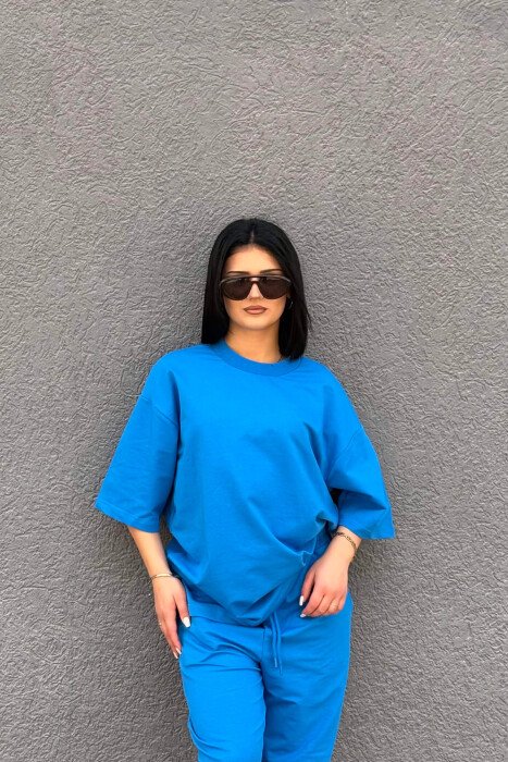 ONE COLOR SIMPLE T-SHIRT + JOGGERS WOMAN SET LIGHTBLUE/BZ - 3