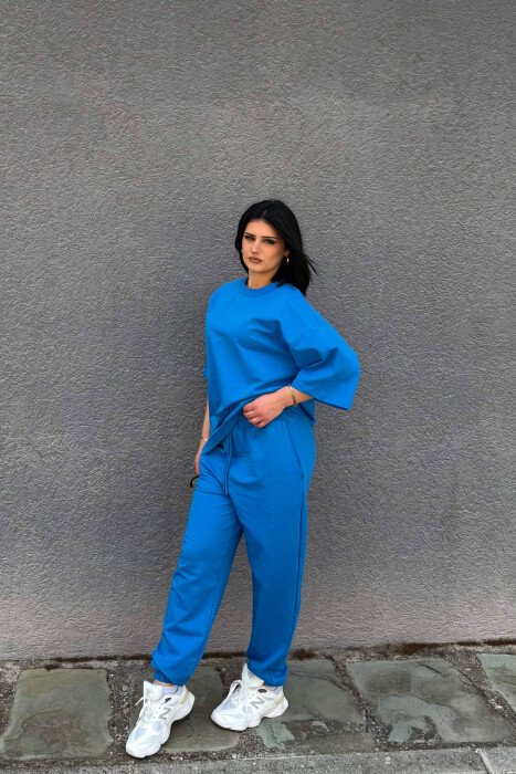 ONE COLOR SIMPLE T-SHIRT + JOGGERS WOMAN SET LIGHTBLUE/BZ - 4