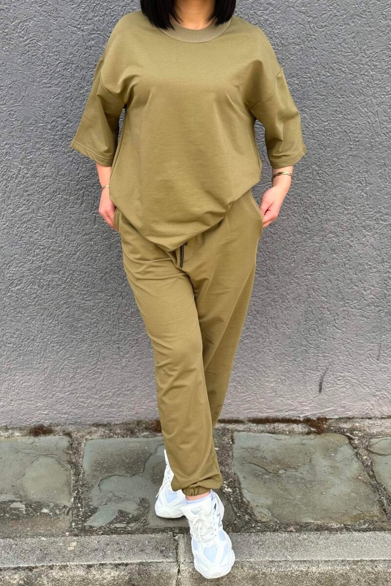 ONE COLOR SIMPLE T-SHIRT + JOGGERS WOMAN SET OLIVE/ULLI - 2