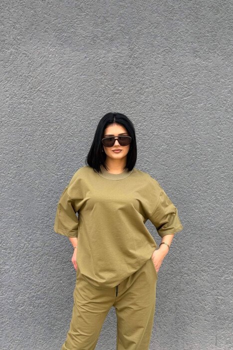ONE COLOR SIMPLE T-SHIRT + JOGGERS WOMAN SET OLIVE/ULLI - 3
