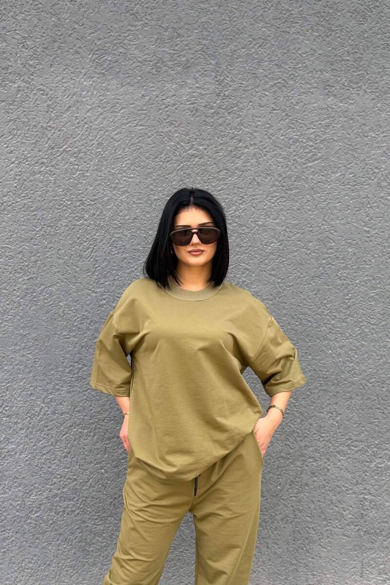 ONE COLOR SIMPLE T-SHIRT + JOGGERS WOMAN SET OLIVE/ULLI - 3