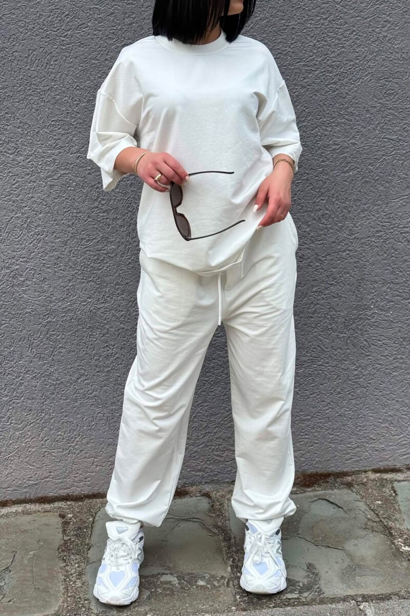 ONE COLOR SIMPLE T-SHIRT + JOGGERS WOMAN SET WHITE-E BARDHE - 2