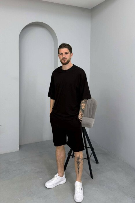 ONE COLOR SIMPLE T-SHIRT + SHORTS MEN SET BLACK/ E ZEZE - 1