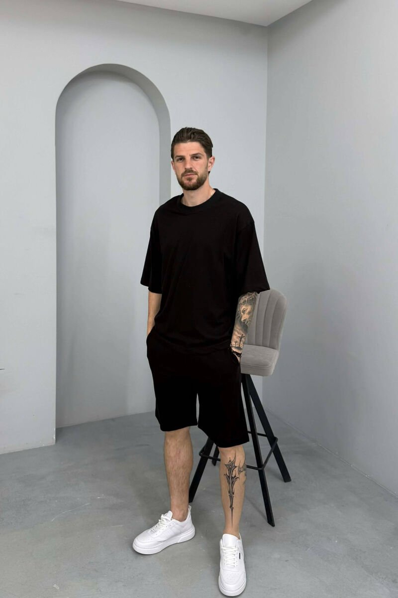 ONE COLOR SIMPLE T-SHIRT + SHORTS MEN SET BLACK/ E ZEZE - 1