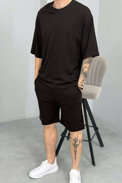 ONE COLOR SIMPLE T-SHIRT + SHORTS MEN SET BLACK/ E ZEZE - 2