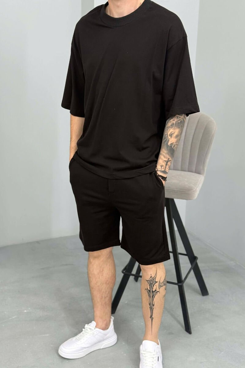 ONE COLOR SIMPLE T-SHIRT + SHORTS MEN SET BLACK/ E ZEZE - 2