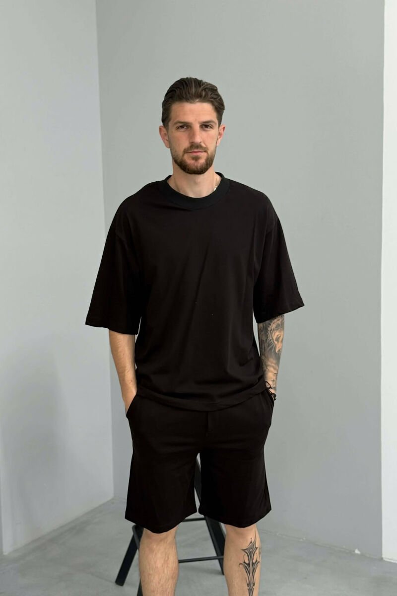 ONE COLOR SIMPLE T-SHIRT + SHORTS MEN SET BLACK/ E ZEZE - 3