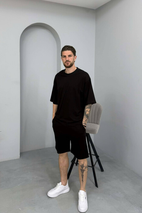 ONE COLOR SIMPLE T-SHIRT + SHORTS MEN SET BLACK/ E ZEZE - KLAUDIO FASHION