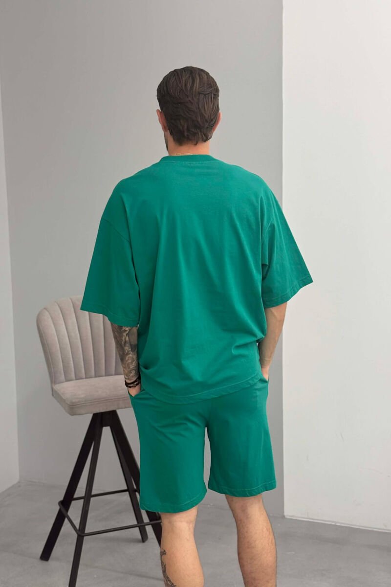ONE COLOR SIMPLE T-SHIRT + SHORTS MEN SET DARK GREEN/JEE - 4