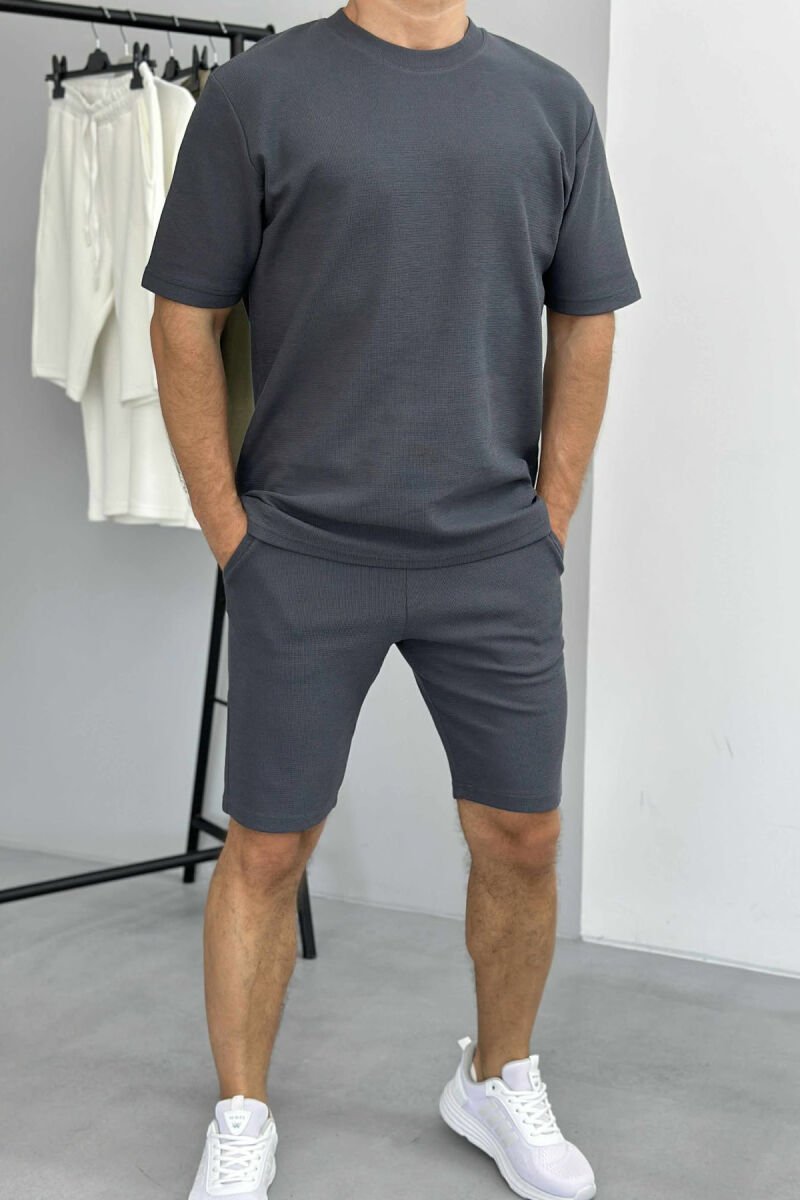 ONE COLOR SIMPLE T-SHIRT+ SHORTS MEN SET DARK GREY/GEE - 1