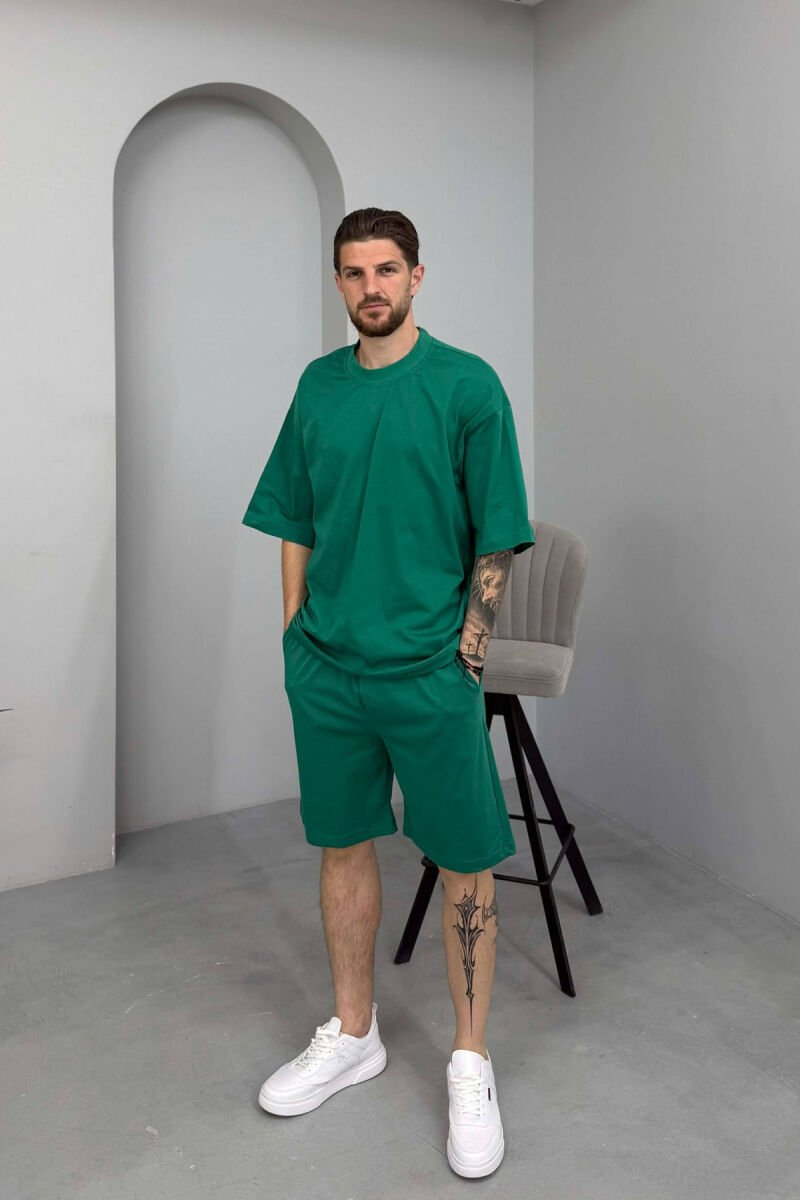 ONE COLOR SIMPLE T-SHIRT + SHORTS MEN SET GREEN/JESHILE - 1