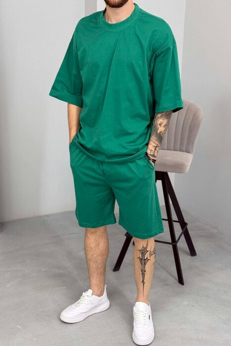 ONE COLOR SIMPLE T-SHIRT + SHORTS MEN SET GREEN/JESHILE - 2