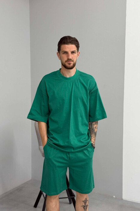 ONE COLOR SIMPLE T-SHIRT + SHORTS MEN SET GREEN/JESHILE - 3