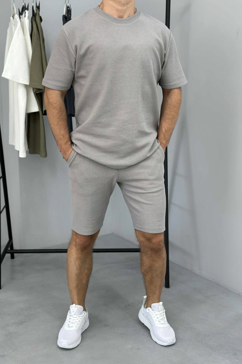 ONE COLOR SIMPLE T-SHIRT+ SHORTS MEN SET GREY/GRI - 1