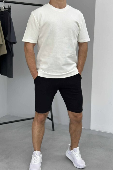 ONE COLOR SIMPLE T-SHIRT+ SHORTS MEN SET WHITE-BLACK/BAZE - 1