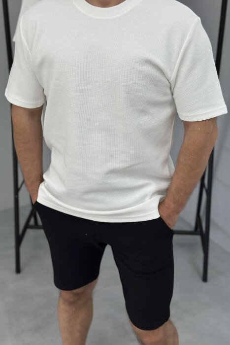 ONE COLOR SIMPLE T-SHIRT+ SHORTS MEN SET WHITE-BLACK/BAZE - 2