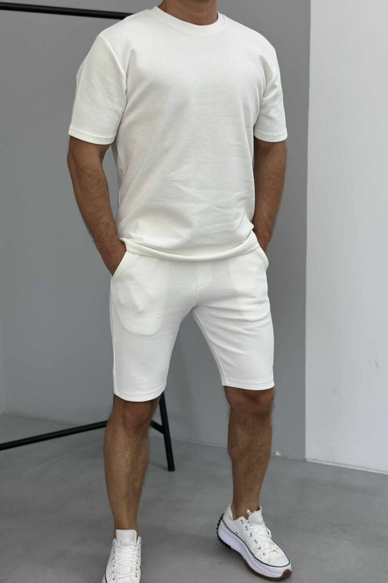 ONE COLOR SIMPLE T-SHIRT+ SHORTS MEN SET WHITE-E BARDHE - 1