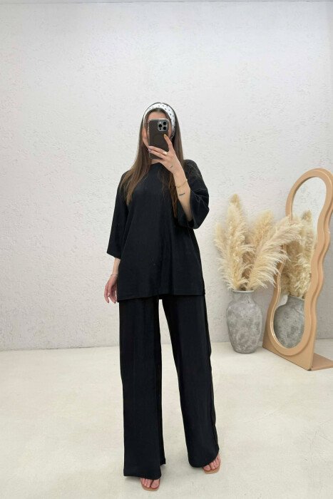 ONE COLOR SIMPLE T-SHIRT+ TROUSERS WOMAN SET BLACK/ E ZEZE - 1