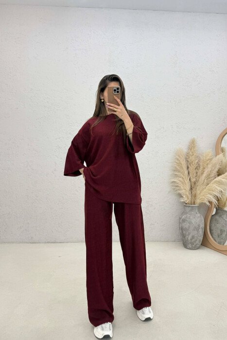ONE COLOR SIMPLE T-SHIRT+ TROUSERS WOMAN SET BURGUNDY/VISHNJE 
