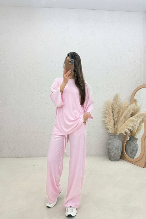 ONE COLOR SIMPLE T-SHIRT+ TROUSERS WOMAN SET PINK/ROZE 