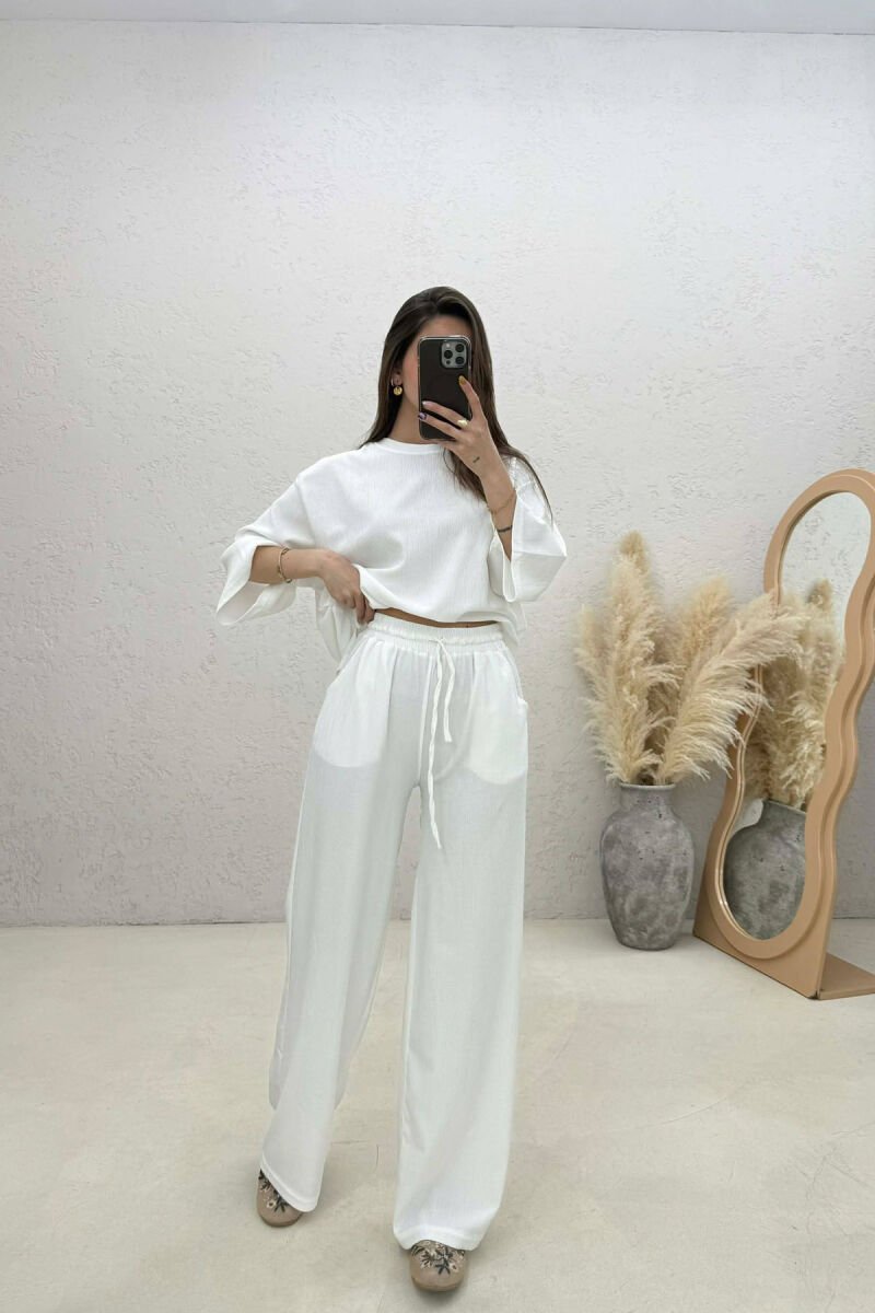 ONE COLOR SIMPLE T-SHIRT+ TROUSERS WOMAN SET WHITE-E BARDHE - 2