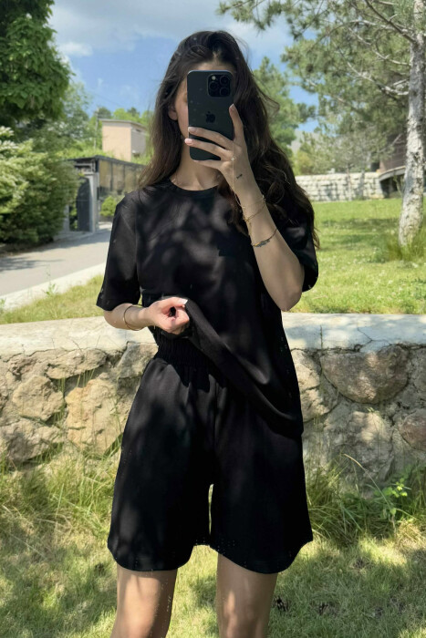 ONE COLOR SIMPLE T-SHIRT+SHORTS WOMEN SET BLACK/ E ZEZE - 6