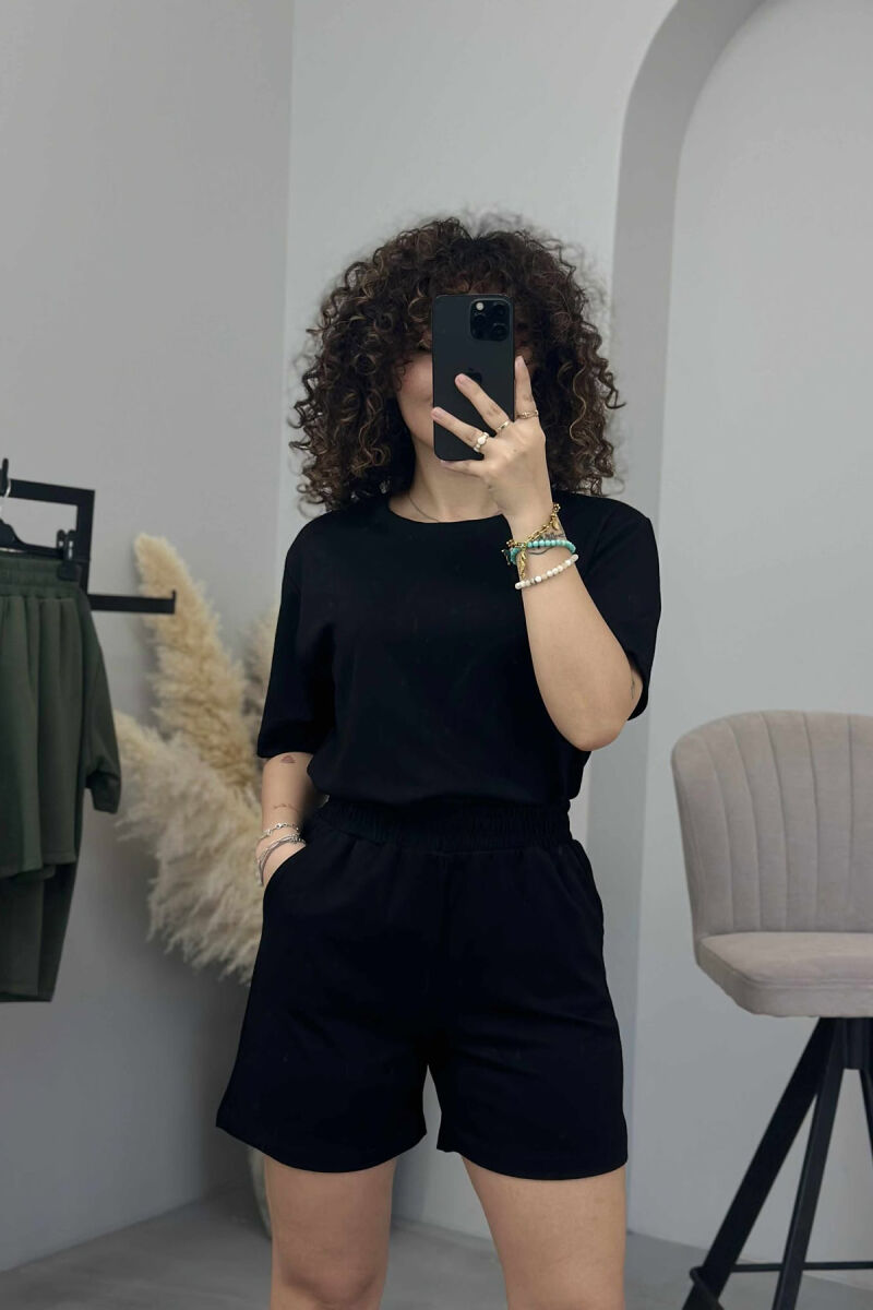 ONE COLOR SIMPLE T-SHIRT+SHORTS WOMEN SET BLACK/ E ZEZE - 3