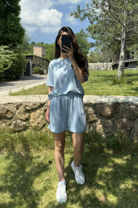 ONE COLOR SIMPLE T-SHIRT+SHORTS WOMEN SET LIGHTBLUE/BZ - 6