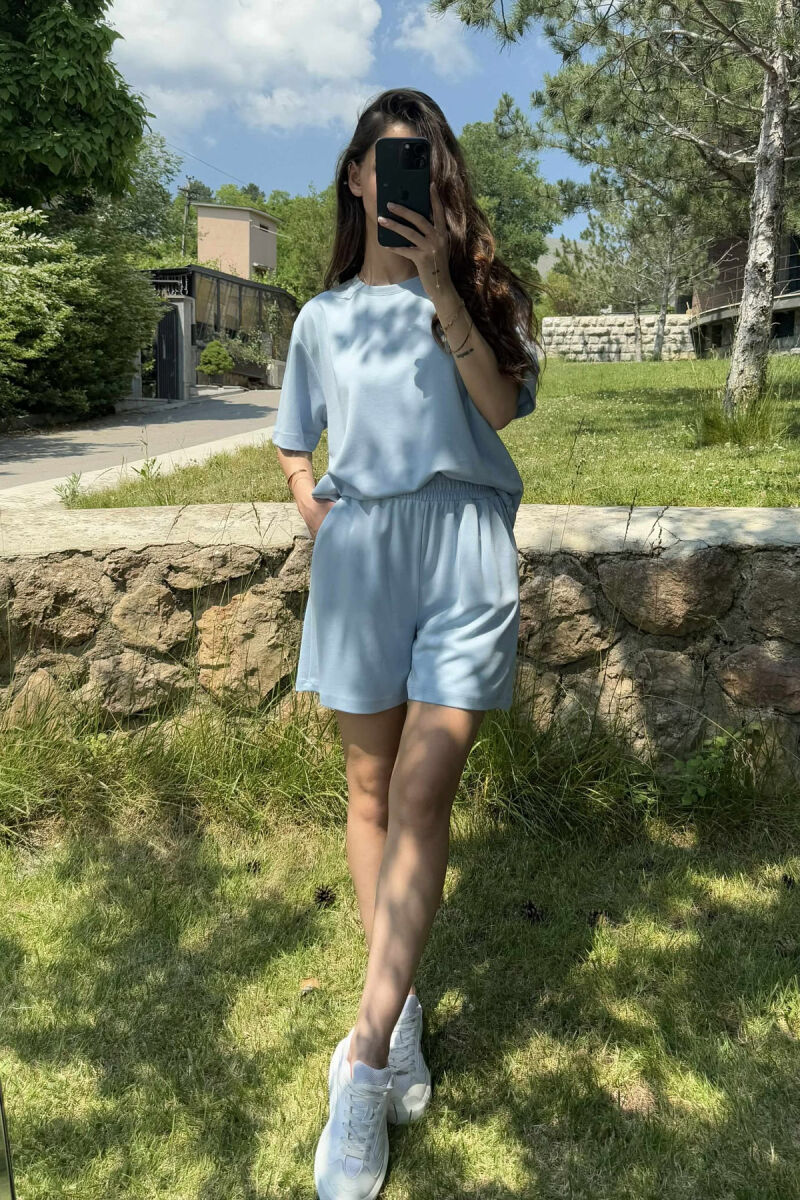 ONE COLOR SIMPLE T-SHIRT+SHORTS WOMEN SET LIGHTBLUE/BZ - 5