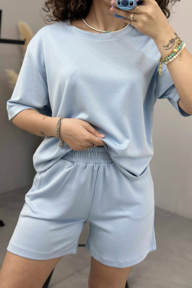 ONE COLOR SIMPLE T-SHIRT+SHORTS WOMEN SET LIGHTBLUE/BZ - 3