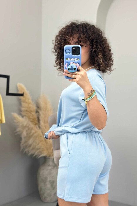 ONE COLOR SIMPLE T-SHIRT+SHORTS WOMEN SET LIGHTBLUE/BZ - 4