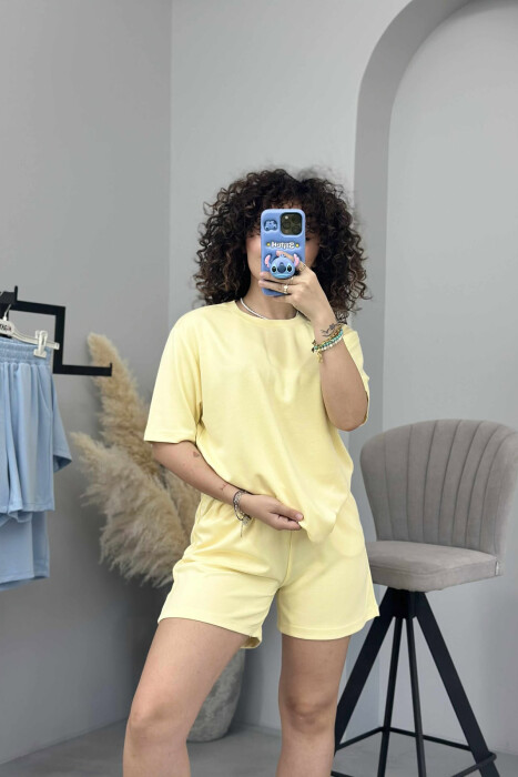 ONE COLOR SIMPLE T-SHIRT+SHORTS WOMEN SET YELLOW/E VERDHE - 1