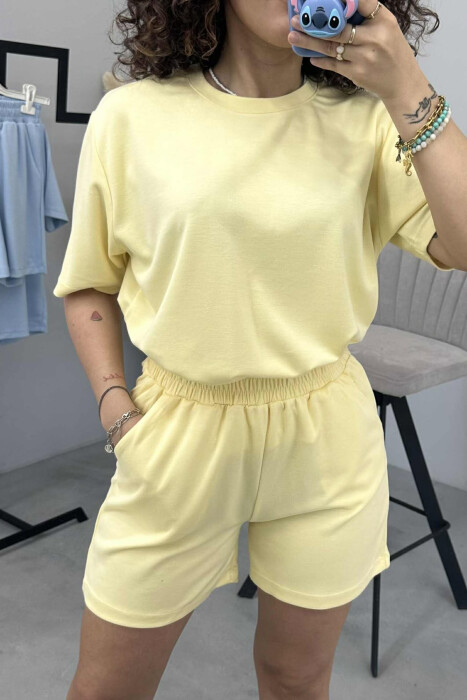 ONE COLOR SIMPLE T-SHIRT+SHORTS WOMEN SET YELLOW/E VERDHE - 3