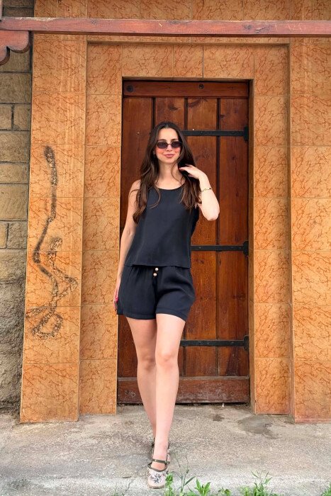 ONE COLOR SIMPLE TANK TOP + SHORTS WOMAN SET BLACK/ E ZEZE - 1