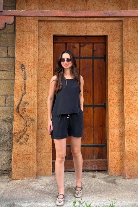 ONE COLOR SIMPLE TANK TOP + SHORTS WOMAN SET BLACK/ E ZEZE - 4