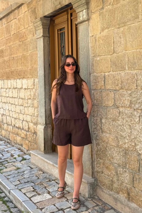 SET KANATJERE+PANTALLONA TE SHKURTA PER FEMRA NE NGJYRE KAFE 