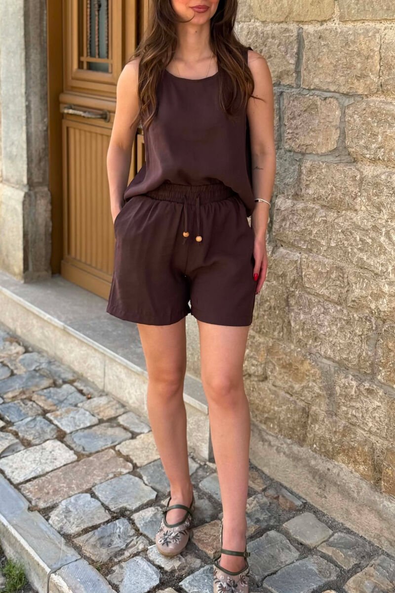 ONE COLOR SIMPLE TANK TOP + SHORTS WOMAN SET BROWN/KAFE - 3