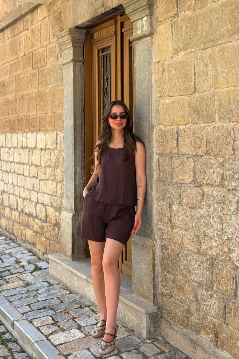 ONE COLOR SIMPLE TANK TOP + SHORTS WOMAN SET BROWN/KAFE - 5