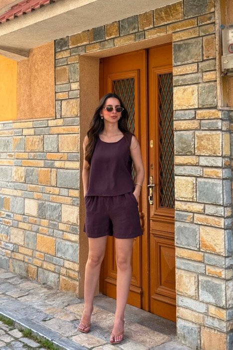 ONE COLOR SIMPLE TANK TOP + SHORTS WOMAN SET DARK PURPLE/LEJLA ERRET - 3