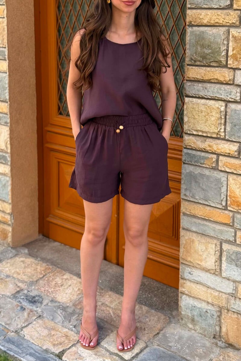 ONE COLOR SIMPLE TANK TOP + SHORTS WOMAN SET DARK PURPLE/LEJLA ERRET - 7