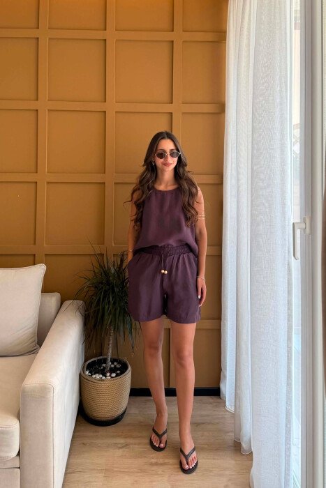 ONE COLOR SIMPLE TANK TOP + SHORTS WOMAN SET DARK PURPLE/LEJLA ERRET - 2