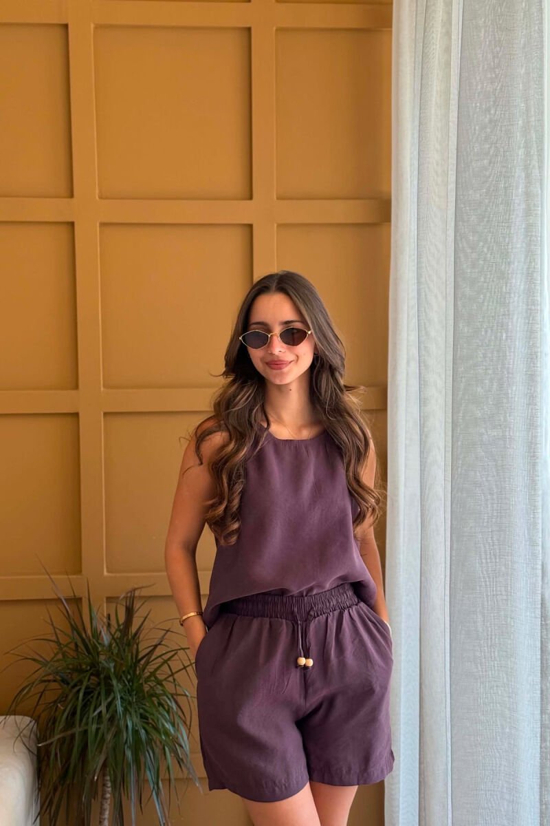 ONE COLOR SIMPLE TANK TOP + SHORTS WOMAN SET DARK PURPLE/LEJLA ERRET - 4