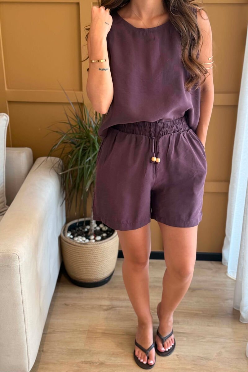 ONE COLOR SIMPLE TANK TOP + SHORTS WOMAN SET DARK PURPLE/LEJLA ERRET - 6
