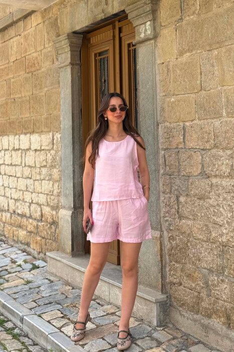 SET KANATJERE+PANTALLONA TE SHKURTA PER FEMRA NE NGJYRE ROZE - KLAUDIO FASHION