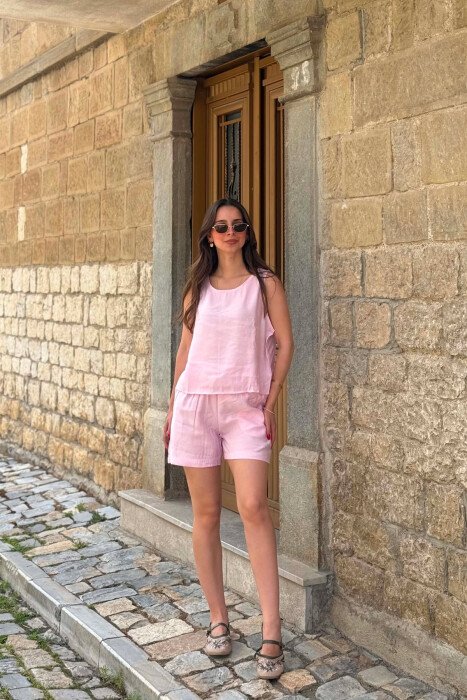 ONE COLOR SIMPLE TANK TOP + SHORTS WOMAN SET PINK/ROZE - 2