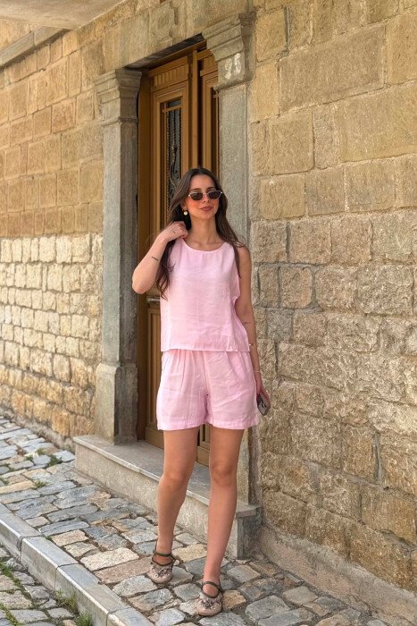 ONE COLOR SIMPLE TANK TOP + SHORTS WOMAN SET PINK/ROZE - 4