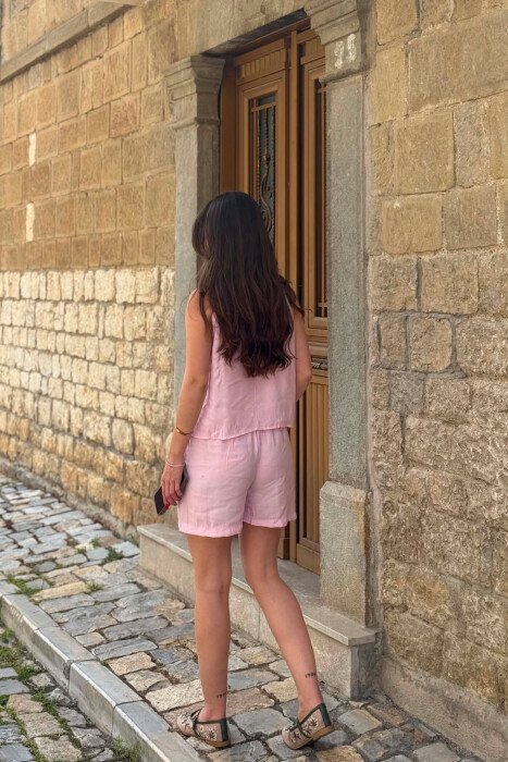 ONE COLOR SIMPLE TANK TOP + SHORTS WOMAN SET PINK/ROZE - 6